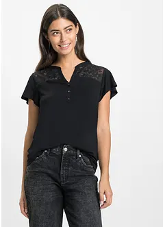 T-shirt col tunisien en viscose et dentelle, bonprix