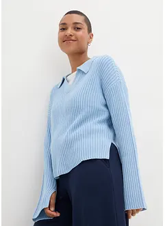 Pull boxy avec col polo et en matière côtelée, bonprix