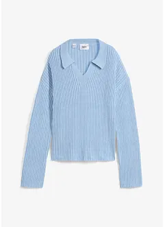 Pull boxy avec col polo et en matière côtelée, bonprix