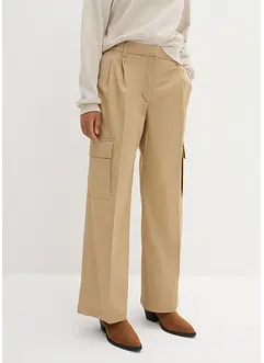 Pantalon cargo Wide Leg à pinces et taille confortable, longueur 7/8, bonprix