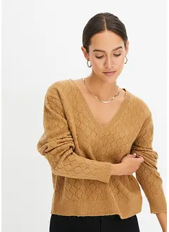 Pull court en maille ajourée, bonprix