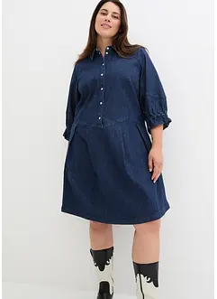 Robe courte et trapèze en jean, manches bouffantes 3/4, bonprix