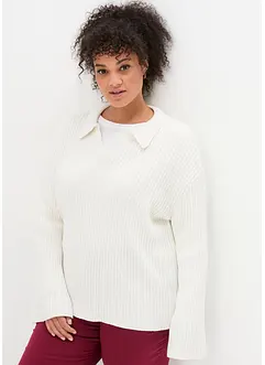 Pull boxy avec col polo et en matière côtelée, bonprix