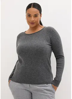 Pull côtelé en laine mérinos, bonprix