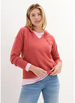 Pull en maille à col V et capuche, bonprix