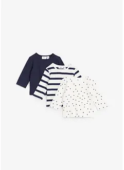 Lot de 3 T-shirts manches longues bébé en coton côtelé, bonprix