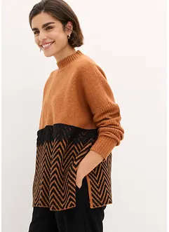 Pull rehaussé de dentelle, bonprix