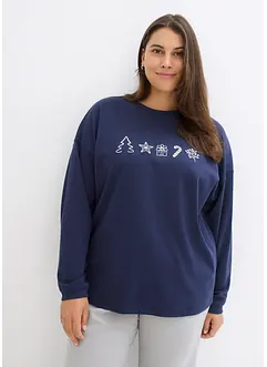 T-shirt manches longues oversize à motif de Noël brodé, bonprix