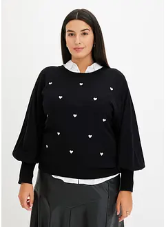 Pull avec cœurs brodés, bonprix