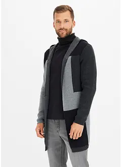 Gilet long en maille à capuche, bonprix