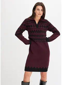 Robe en maille jacquard à grand col polo, bonprix