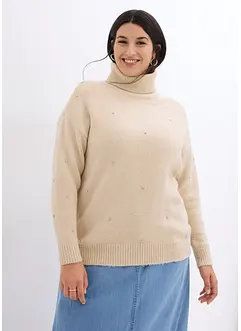 Pull col roulé avec strass, bonprix