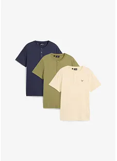 Lot de 3 T-shirts col tunisien 100% coton, bonprix