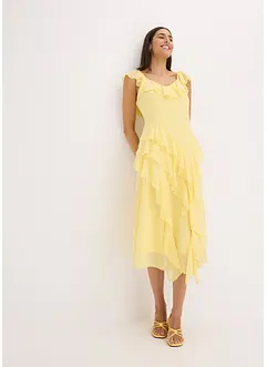 Robe en crêpe avec bretelles et volants, bonprix