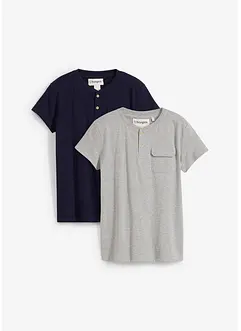 Lot de 2 T-shirts à col tunisien, bonprix