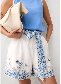 Short 100% lin à imprimé floral, bonprix