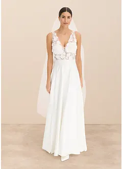 Robe de mariée en satin brillant avec application de fleurs, bonprix