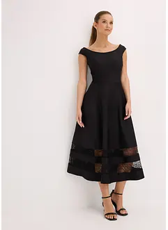 Robe col Bardot avec dentelle et ceinture, bonprix