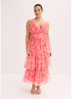 Robe midi en tulle fin à volants, bonprix