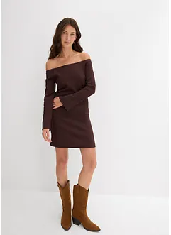 Robe à col Bardot en crêpe gaufré, bonprix
