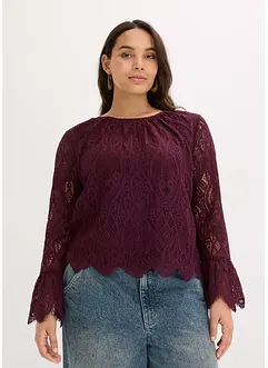 Blouse en dentelle avec volants, bonprix