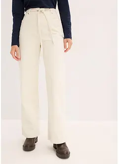 Pantalon large en velours côtelé avec ceinture à nouer, bonprix