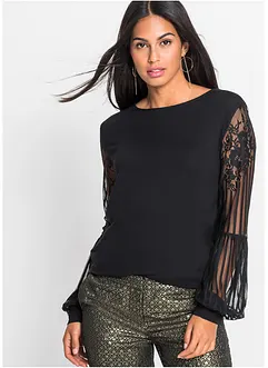 T-shirt manches longues viscose et dentelle, bonprix