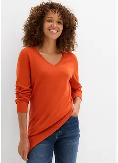 Pull long basique à col V, bonprix