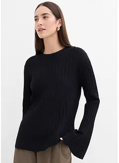 Pull plissé en fine maille en viscose mélangée, bonprix