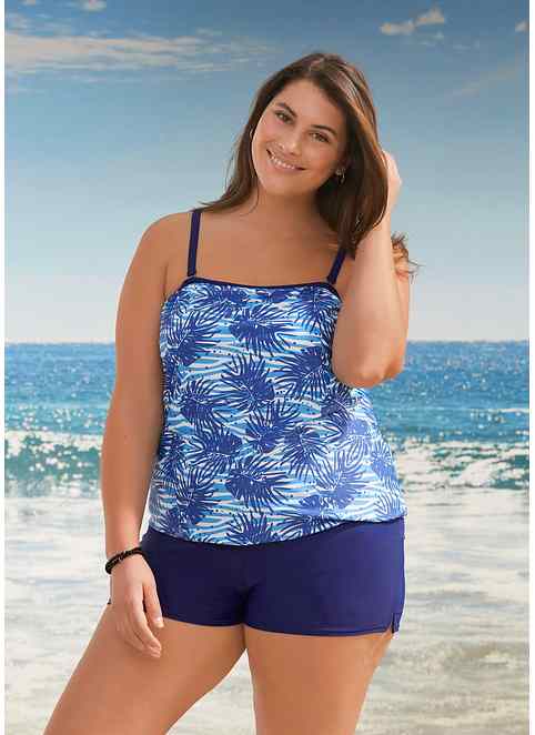 Short De Bain Tankini Taille Haute Pour Femme - Bleu Foncé