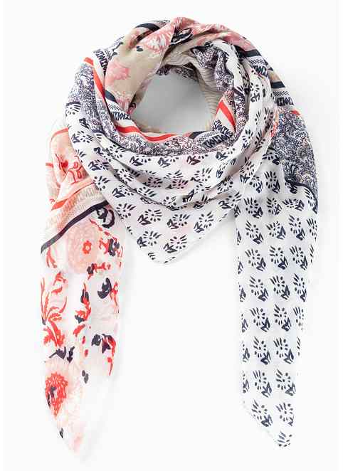Longue écharpe rouge blanc taupe et noire