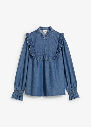 Chemisier Paysan Vintage En Jean à Volants – Taille S, Bleu Denim, Occasion Très Bon état !