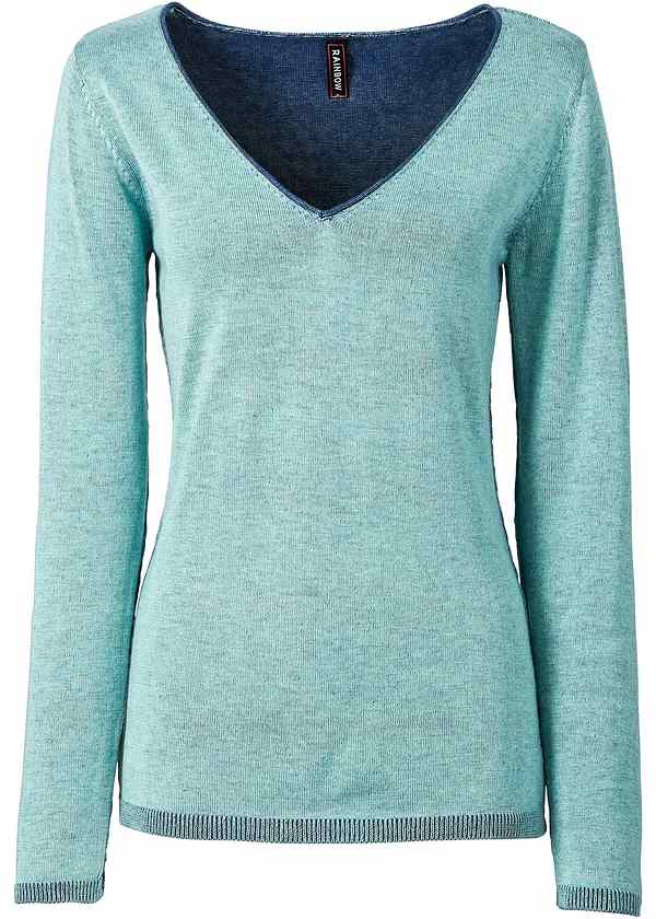 pull turquoise col v femme