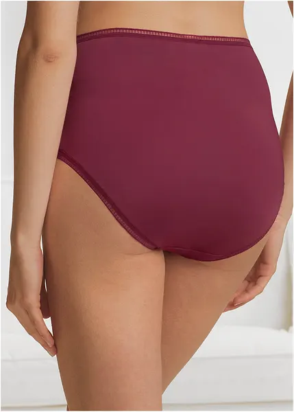 Slip basique taille haute en microfibre douce sur la peau avec dentelle noir bordeaux