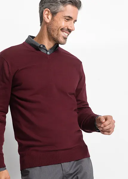 Pull homme classique en mailles fines avec col en V