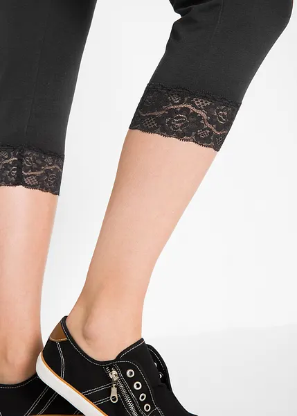 Legging 3/4 avec dentelle et taille élastiquée noir