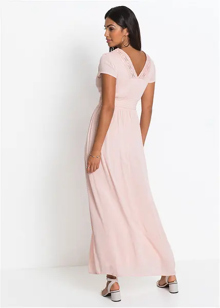 Robe longue estivale a dentelle rose clair