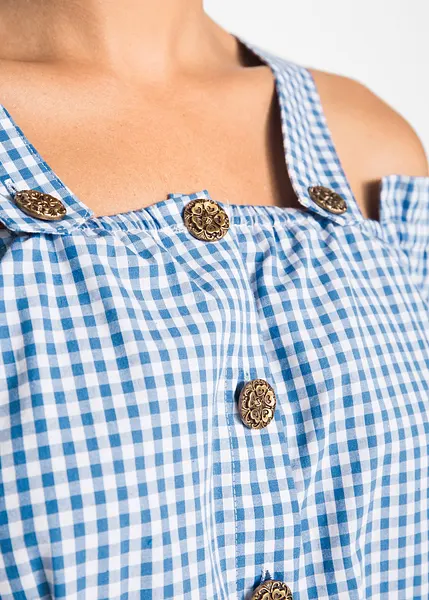 Chemisier Femme Oktoberfest à Carreaux Avec Dentelle - Manches Courtes, Tissu Coton, Style Traditionnel Bavarois