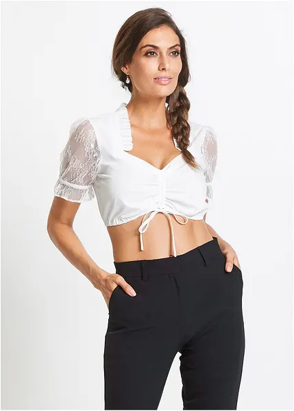 HTTDSLF Blouse Dirndl Femme à Manches Courtes Dentellées, Blouses