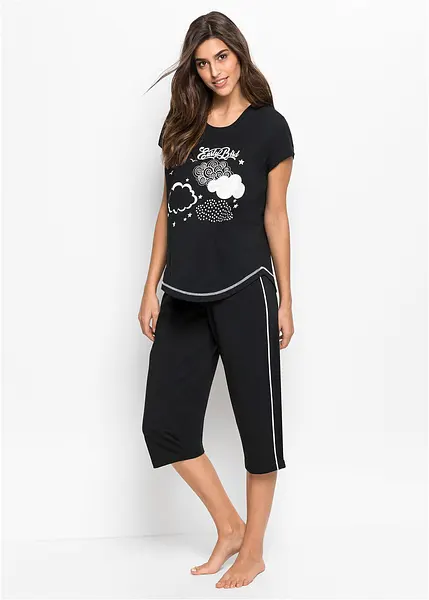 Pyjama corsaire sportif a imprime noir blanc