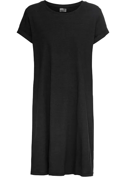 Robe T shirt manches courtes avec fentes sur le cote et decollete rond noir