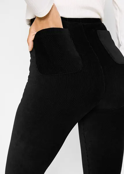 Legging confortable en velours finement cotele qui sculpte la silhouette avec sa large taille elastiquee noir