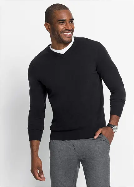 Pull homme classique en mailles fines avec col en V