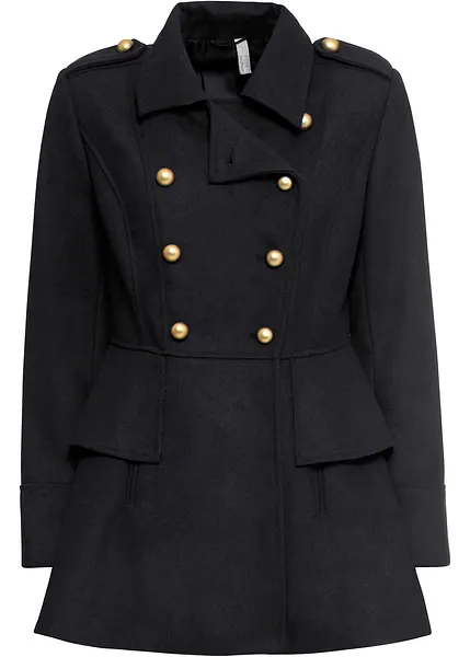 Manteau court militaire à teneur en laine noir