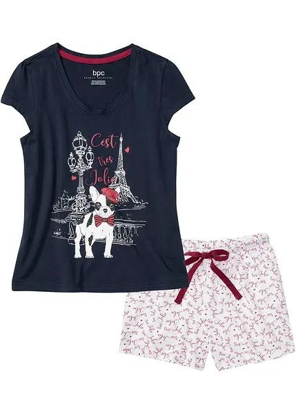 Pyjama Femme Short Et Top Bleu Imprimé - Taille M (38-40), Occasion Très Bon état, Sans Marque