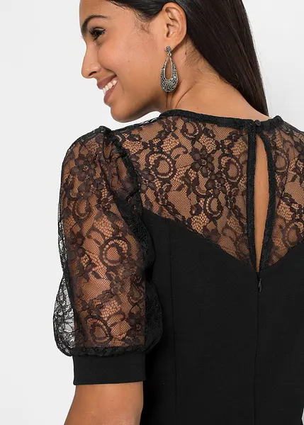 Robe elegante a empiecement en dentelle noir