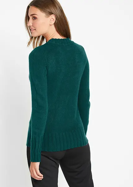 Pull équestre femme Animo vert taille 44 col V moyen manches longues laine