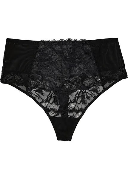 String Taille Haute Barbara En Tactel Et Dentelle Gris - Taille 4 (L), Neuf Avec étiquettes