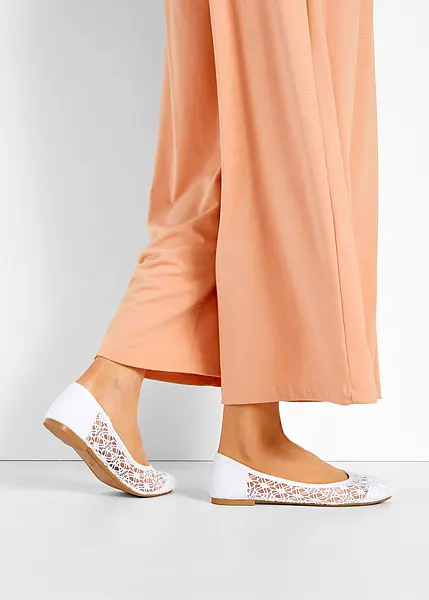 Ballerines PATAUGAS Taille 37 - Blanc Dentelle Et Cuir Verni - Semelles Gomme - Occasion