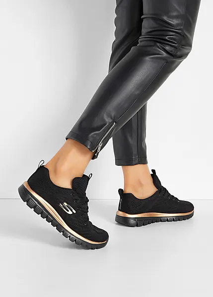 Colorees et tendance sneakers confortables de Skechers a memoire de forme noir dore rose